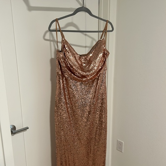 Revelry Skye rose gold sequin bridesmaid dress/formal gown. Only worn once! - Picture 3 of 6